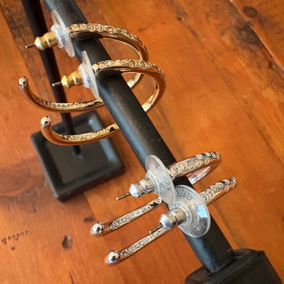 2 PAIRS VINTAGE SWAROVSKI HOOP EARRINGS GOLD & SILVER CLEAR PAVE CRYSTALS - Picture 8 of 13